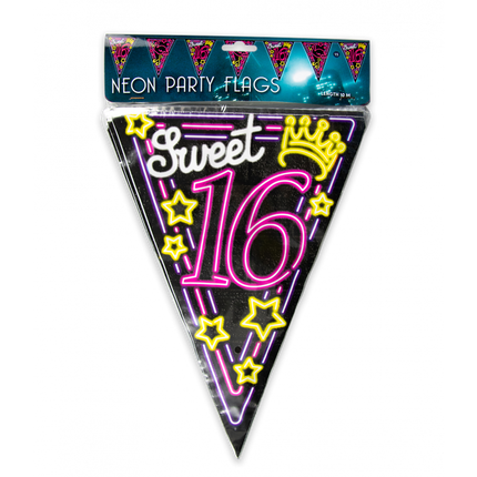 Feestbazaar Neon Vlaggenlijn Sweet 16 - 10 meter
