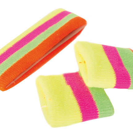 Feestbazaar Neon Zweetbandjes Multikleur Set 80’s