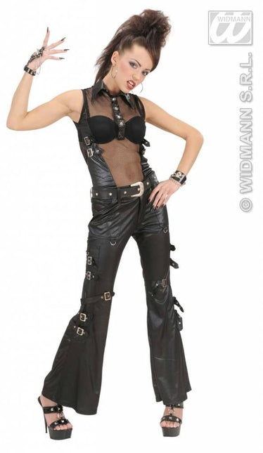 Feestbazaar Net T-shirt vrouw zwart lederlook