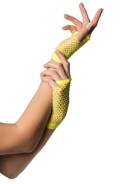 Feestbazaar Nethandschoenen kort fluor geel