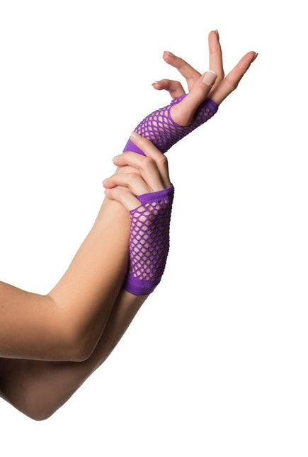 Feestbazaar Nethandschoenen vingerloos fluor paars