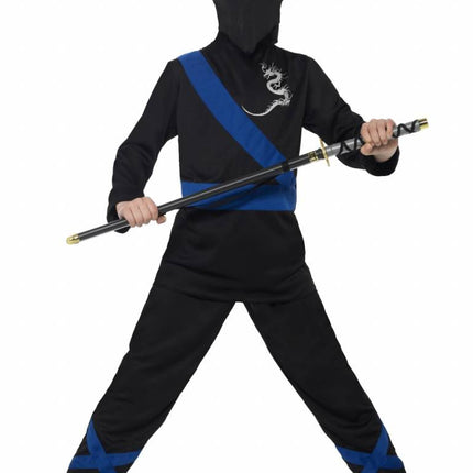 Feestbazaar Ninja assasin pakje kind zwart/blauw