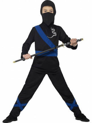 Feestbazaar Ninja assasin pakje kind zwart/blauw