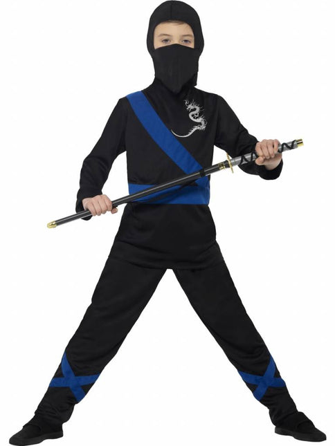 Feestbazaar Ninja assasin pakje kind zwart/blauw