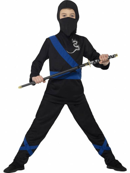 Feestbazaar Ninja assasin pakje kind zwart/blauw