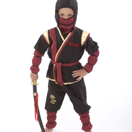 Feestbazaar Ninja Kostuum Zwart/Goud/Rood Kind