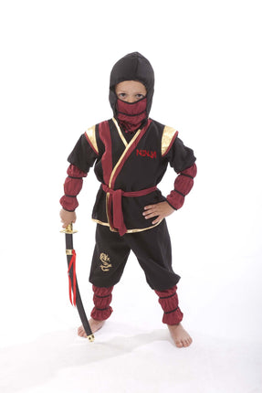 Feestbazaar Ninja Kostuum Zwart/Goud/Rood Kind