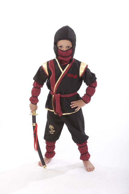 Feestbazaar Ninja Kostuum Zwart/Goud/Rood Kind