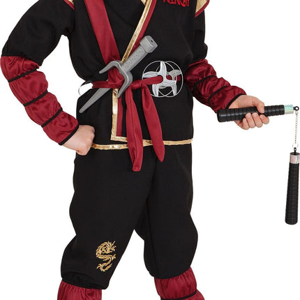 Feestbazaar Ninja Kostuum Zwart/Goud/Rood Kind