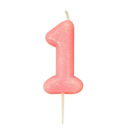 Feestbazaar Nummerkaars '1' Glitter Roze