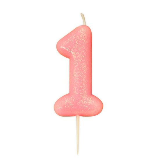 Feestbazaar Nummerkaars '1' Glitter Roze