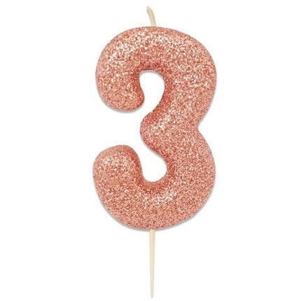 Feestbazaar Nummerkaars '3' Glitter Roségoud