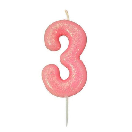 Feestbazaar Nummerkaars '3' Glitter Roze