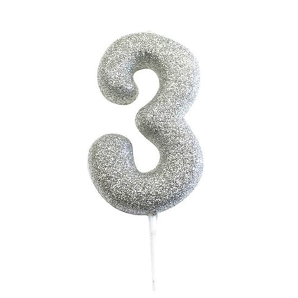Feestbazaar Nummerkaars '3' Glitter Zilver