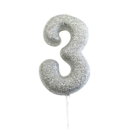 Feestbazaar Nummerkaars '3' Glitter Zilver