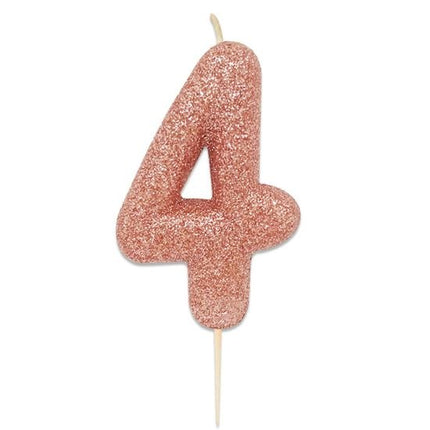 Feestbazaar Nummerkaars '4' Glitter Roségoud