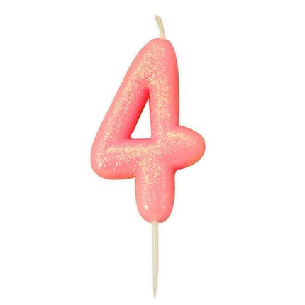 Feestbazaar Nummerkaars '4' Glitter Roze