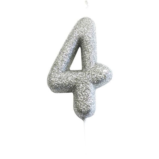 Feestbazaar Nummerkaars '4' Glitter Zilver