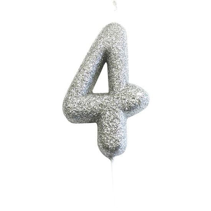 Feestbazaar Nummerkaars '4' Glitter Zilver