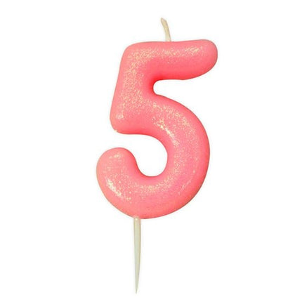Feestbazaar Nummerkaars '5' Glitter Roze