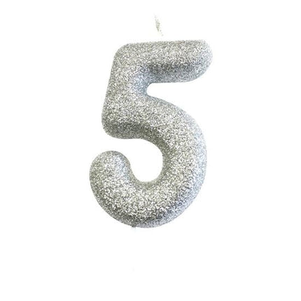 Feestbazaar Nummerkaars '5' Glitter Zilver