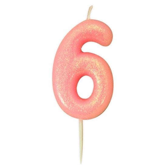 Feestbazaar Nummerkaars '6' Glitter Roze