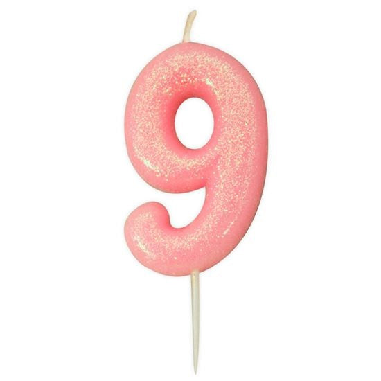 Feestbazaar Nummerkaars '9' Glitter Roze