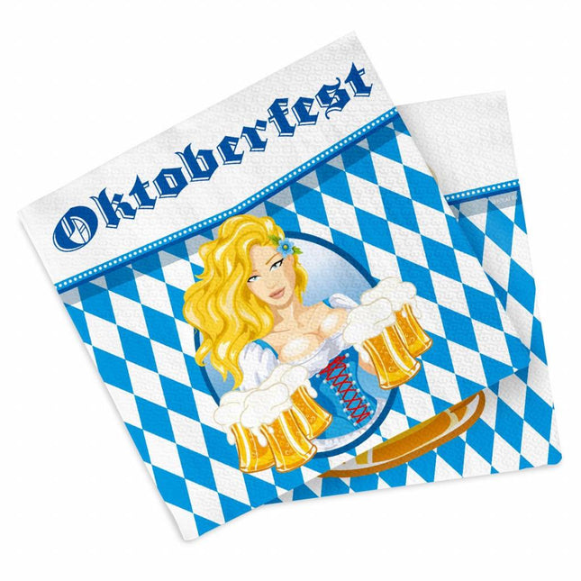 Feestbazaar Oktoberfest Bierpullen Servetten 33x33cm - 20 stuks