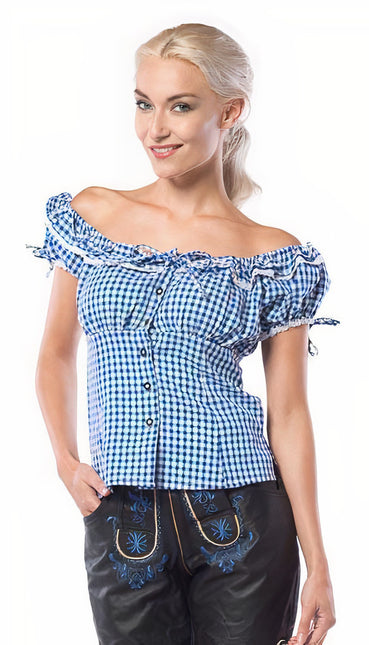Feestbazaar Oktoberfest blouse dames Liesl Blauw/Wit
