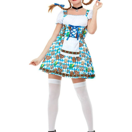 Feestbazaar Oktoberfest Jurk Blauw Bierpullen Pretzel