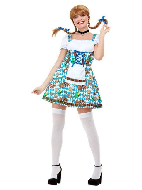 Feestbazaar Oktoberfest Jurk Blauw Bierpullen Pretzel