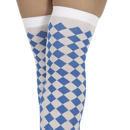Feestbazaar Oktoberfest Kousen Blauw/Wit Geruit