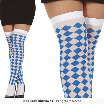 Feestbazaar Oktoberfest Kousen Blauw/Wit Geruit