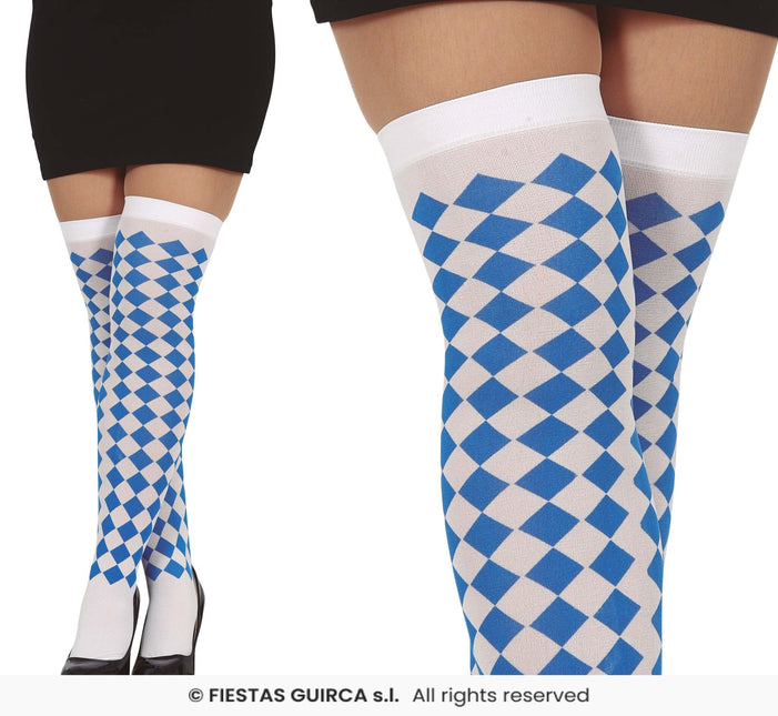 Feestbazaar Oktoberfest Kousen Blauw/Wit Geruit