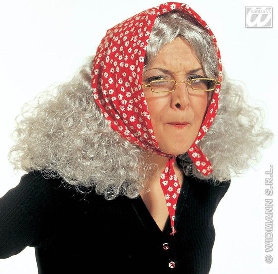 Feestbazaar Oma-Heksenpruik met hoofddoek