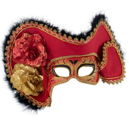 Feestbazaar Oogmasker dames venetie rood met hoed