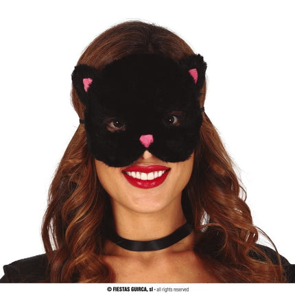 Feestbazaar Oogmasker Kat Pluche Zwart/Roze
