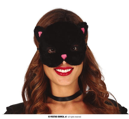 Feestbazaar Oogmasker Kat Pluche Zwart/Roze