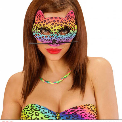 Feestbazaar Oogmasker luipaard regenboog