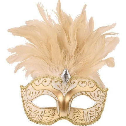 Feestbazaar Oogmasker met veren wit