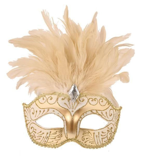 Feestbazaar Oogmasker met veren wit