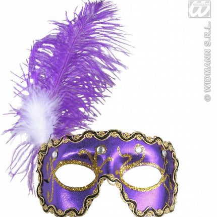 Feestbazaar Oogmasker paars met veren