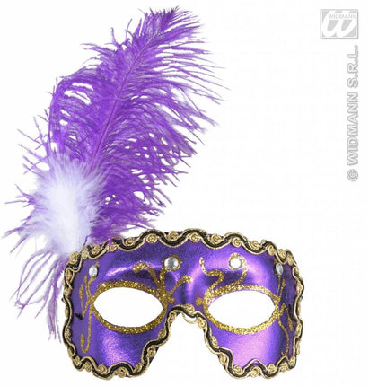 Feestbazaar Oogmasker paars met veren