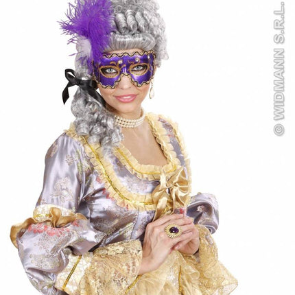 Feestbazaar Oogmasker paars met veren