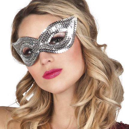 Feestbazaar Oogmasker pailletten zilver kat