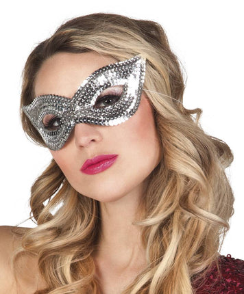 Feestbazaar Oogmasker pailletten zilver kat