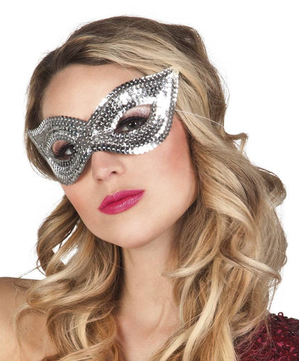 Feestbazaar Oogmasker pailletten zilver kat