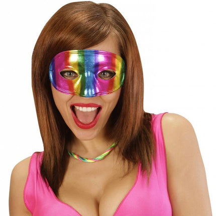 Feestbazaar Oogmasker regenboog metallic