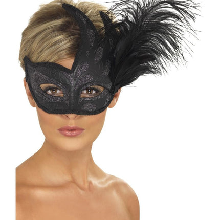 Feestbazaar Oogmasker Venetië Zwart met veren