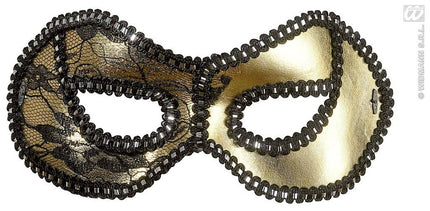 Feestbazaar Oogmasker zwart/goud met kant op ogen